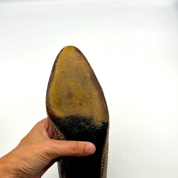 Stuart Weitzman - Vintage Leather Brown & Blue Snakeskin Leather Heels Size 8.5 - Picture 14 of 16